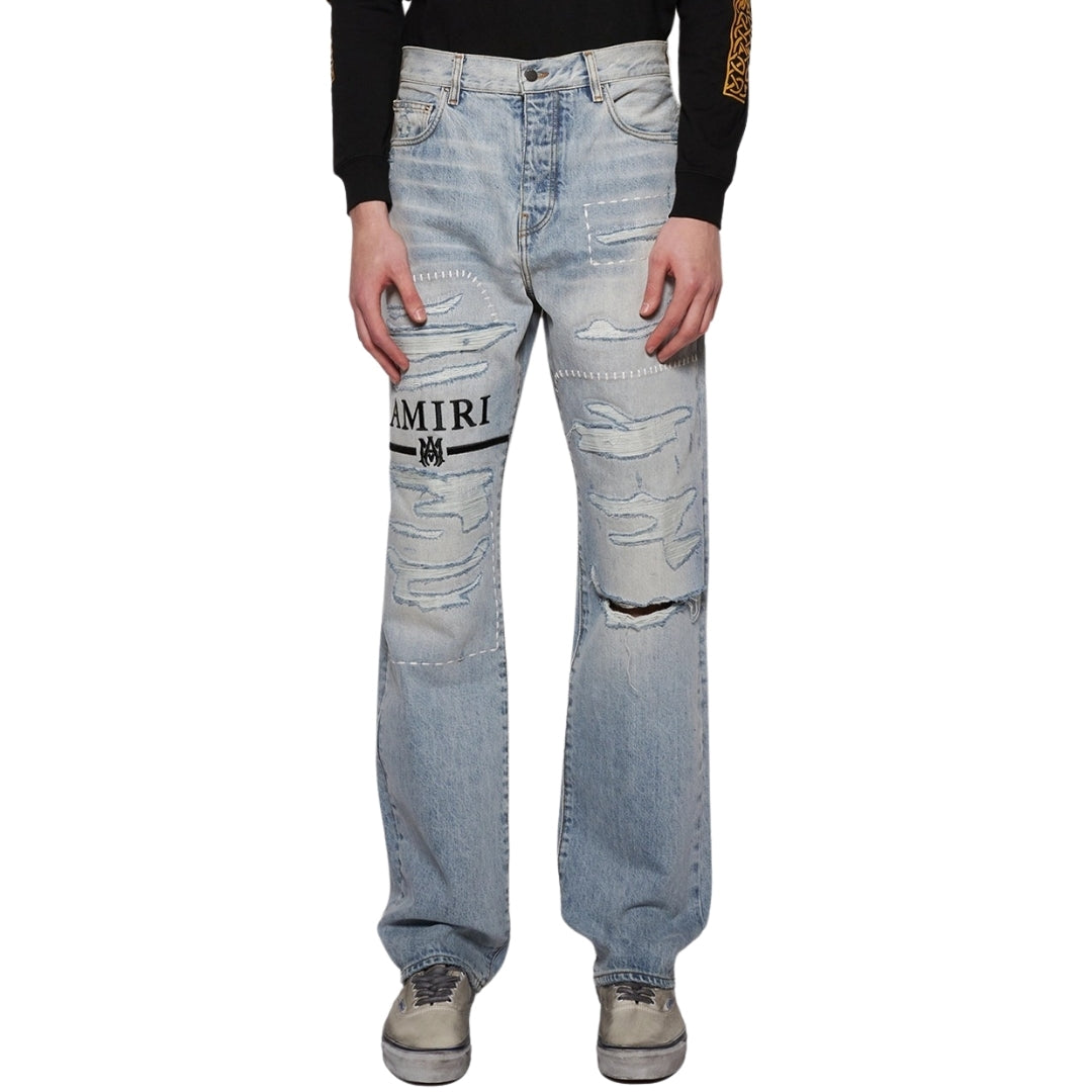 Amiri Ma Bar Logo Straight Fit Stone Indigo Blue Denim Jeans