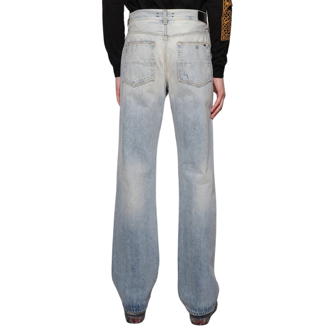Amiri Ma Bar Logo Straight Fit Stone Indigo Blue Denim Jeans